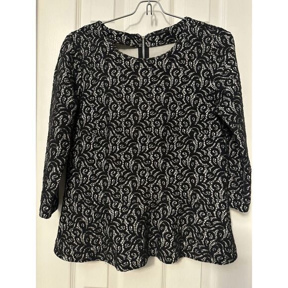 J Crew Black Lace‎ Peplum 3/4 Sleeve Shirt Zip Back Whimsigoth fairy grunge - Picture 1 of 5